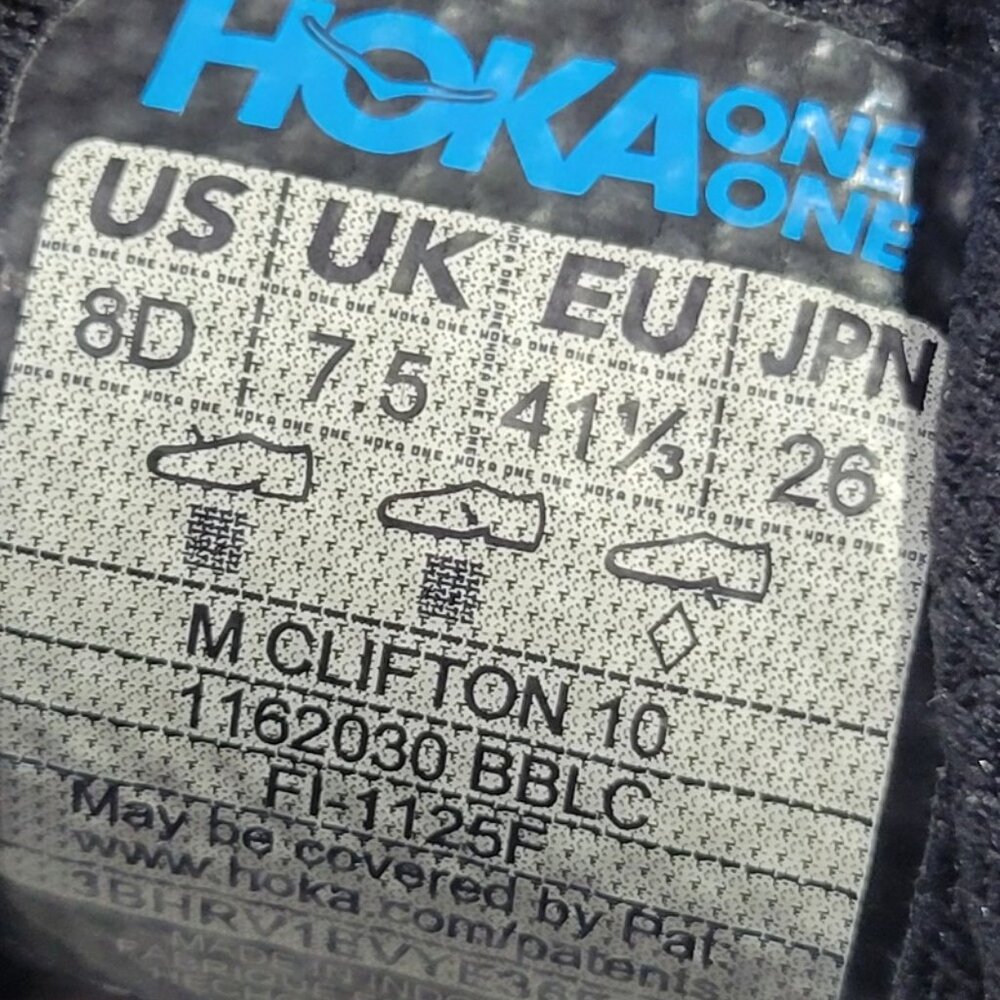 Hoka One One Clifton 10 Mens Size US 8D Triple Black Lace-Up Everyday Run Shoes - Picture 11 of 12